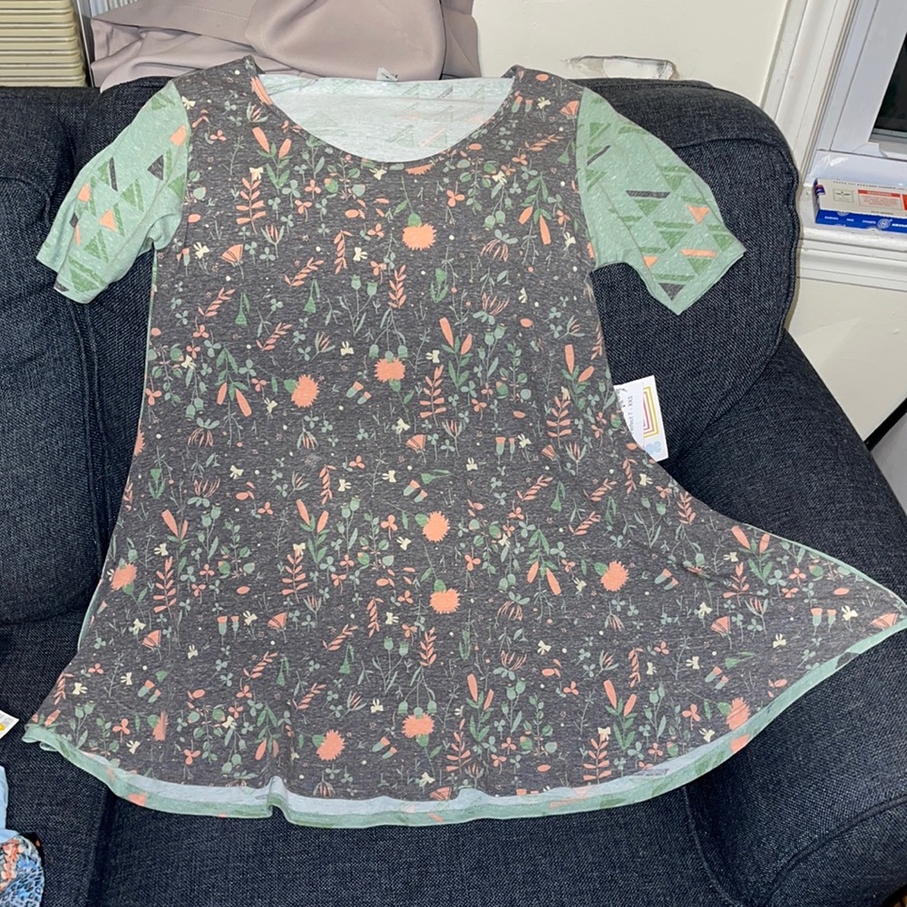 LuLaRoe Green Pink Floral Boho Skater Dress